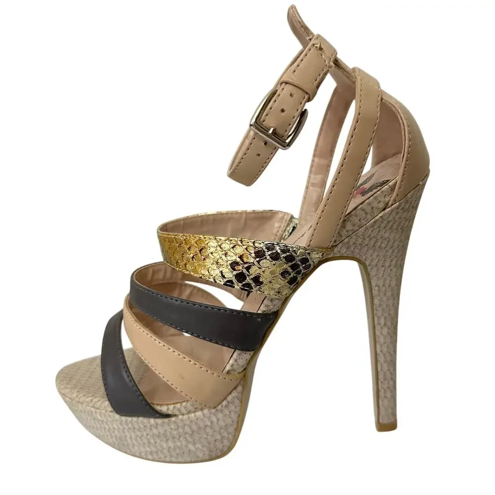 Penny Loves Kenny Womens 8.5M Stiletto heels‎ Sandals Black Tan Ankle Strappy - Picture 7 of 13